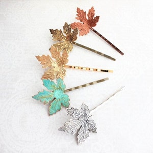 Maple Leaf Bobby Pin, Two Piece Set, Copper Rose Ox, Leaves for hair, Grecian Bridal, Nature Accessories Woodland Wedding Bridesmaids Gift