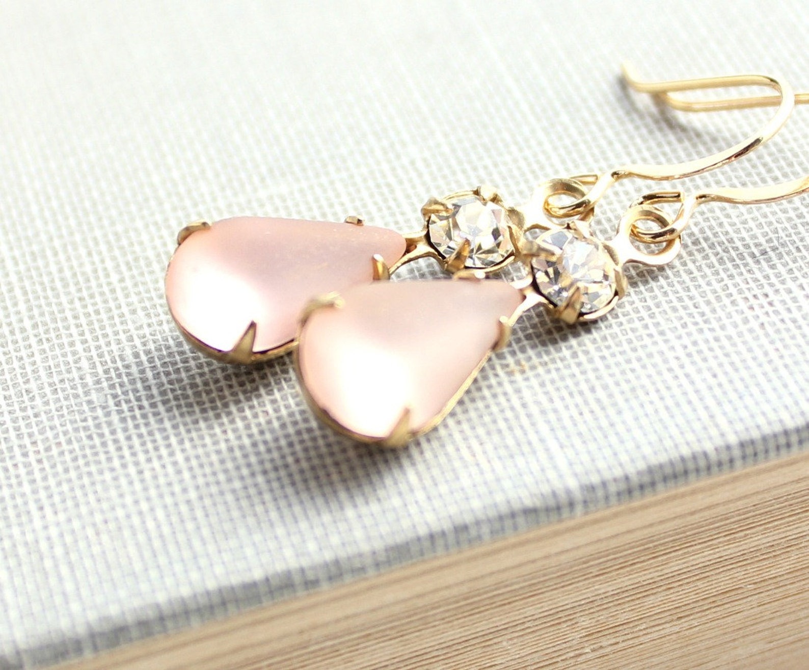 Pink Glass Earrings Bridal Earrings Vintage Glass Rose Pink Etsy