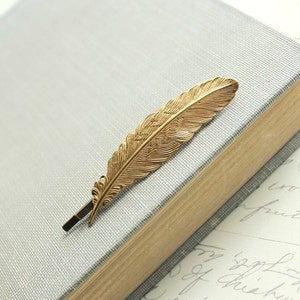 Feather Bobby Pin Gold Feather Hair Pin Golden Nature Hair Accessories Woodland Accessories Nature Inspired Bird Feather Hair Clip Barrette image 3