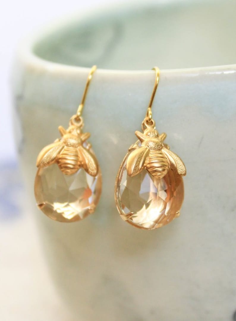 Honey Bee Earrings Summer Jewelry Gold Bumblebee Drop Earrings Etsy