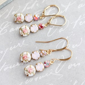 Pink Rose Earrings Blush Pink Rose Water Opal Vintage - Etsy
