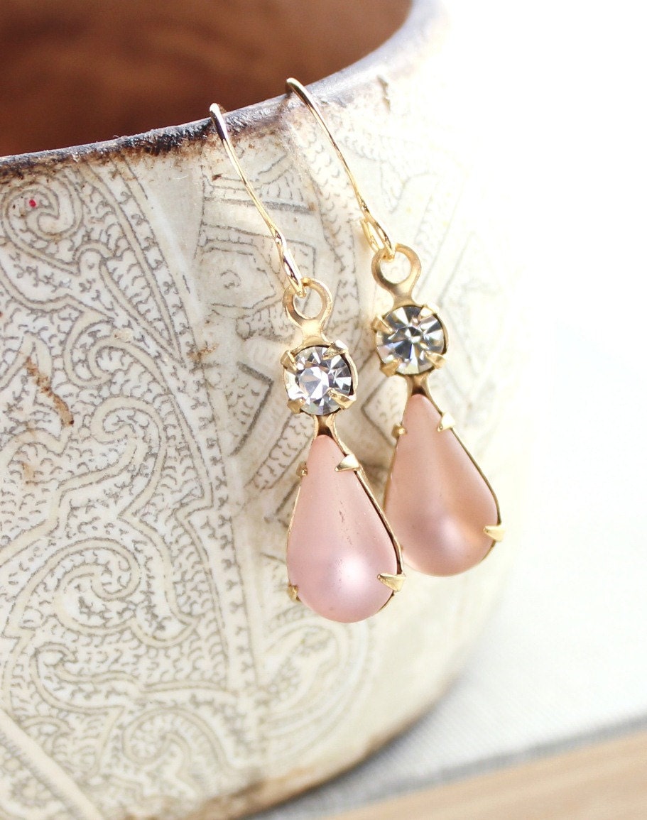 Pink Glass Earrings Bridal Earrings Vintage Glass Rose Pink Etsy
