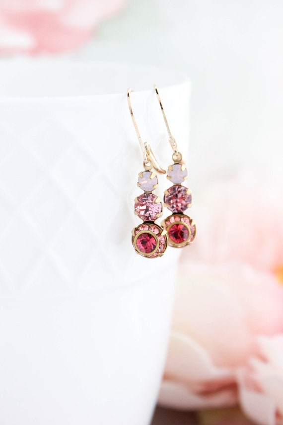 Pink Drop Earrings Rose Water Opal Glass Jewel Earrings Deep