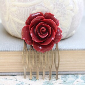 Big Red Rose Hair Comb Modern Bridal Floral Hairpiece Hair Accessories Winter Wedding Bridesmaids Gift Stocking Stuffer Christmas Fashion