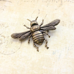 Bee Brooch Antique Brass Bee Pin Rustic Patina Metal Nature Brooch Insect Wings Woodland Vintage Style Pin Natural History Entomology