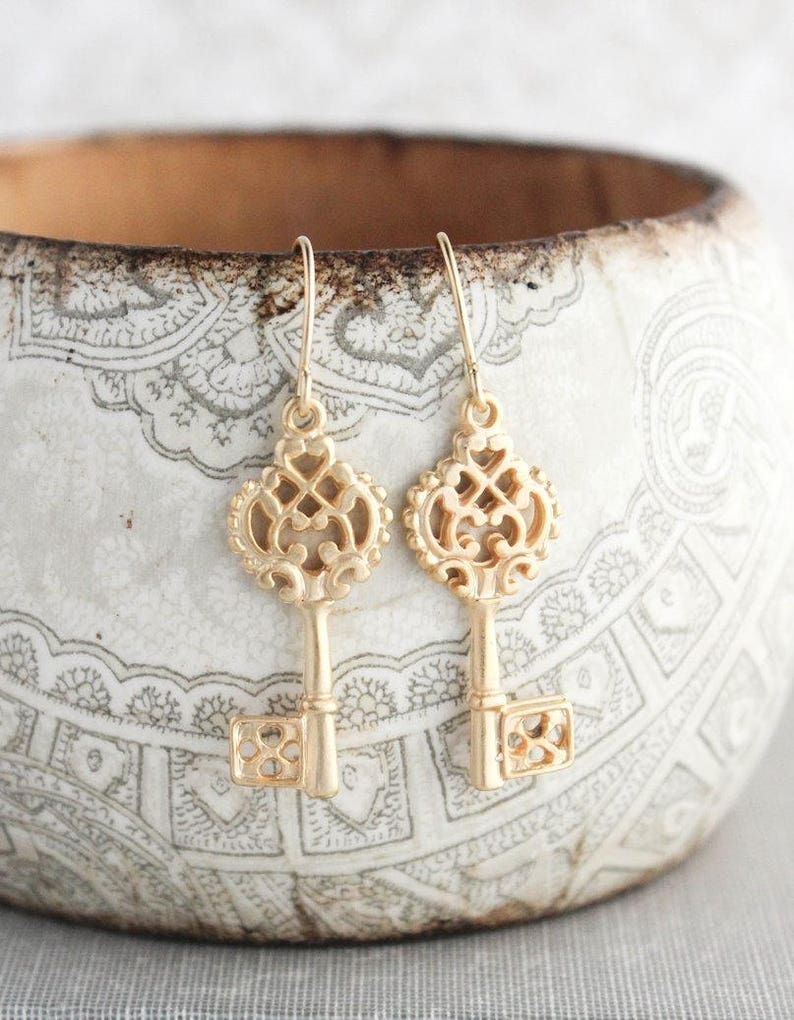 Gold key earrings Clearance