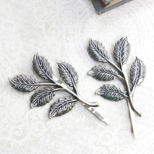 Silver Branch Bobby Pins Antique Silver Leaf Hair Pins Nature Hair Accessories Woodland Wedding Grey Winter Forest Leaves for Hair Slides