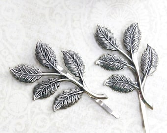 Silber Ast Haarklammern Antik Silber Blatt Haarnadeln Natur Haarschmuck Wald Hochzeit Grau Winter Wald Blätter für Haarspangen