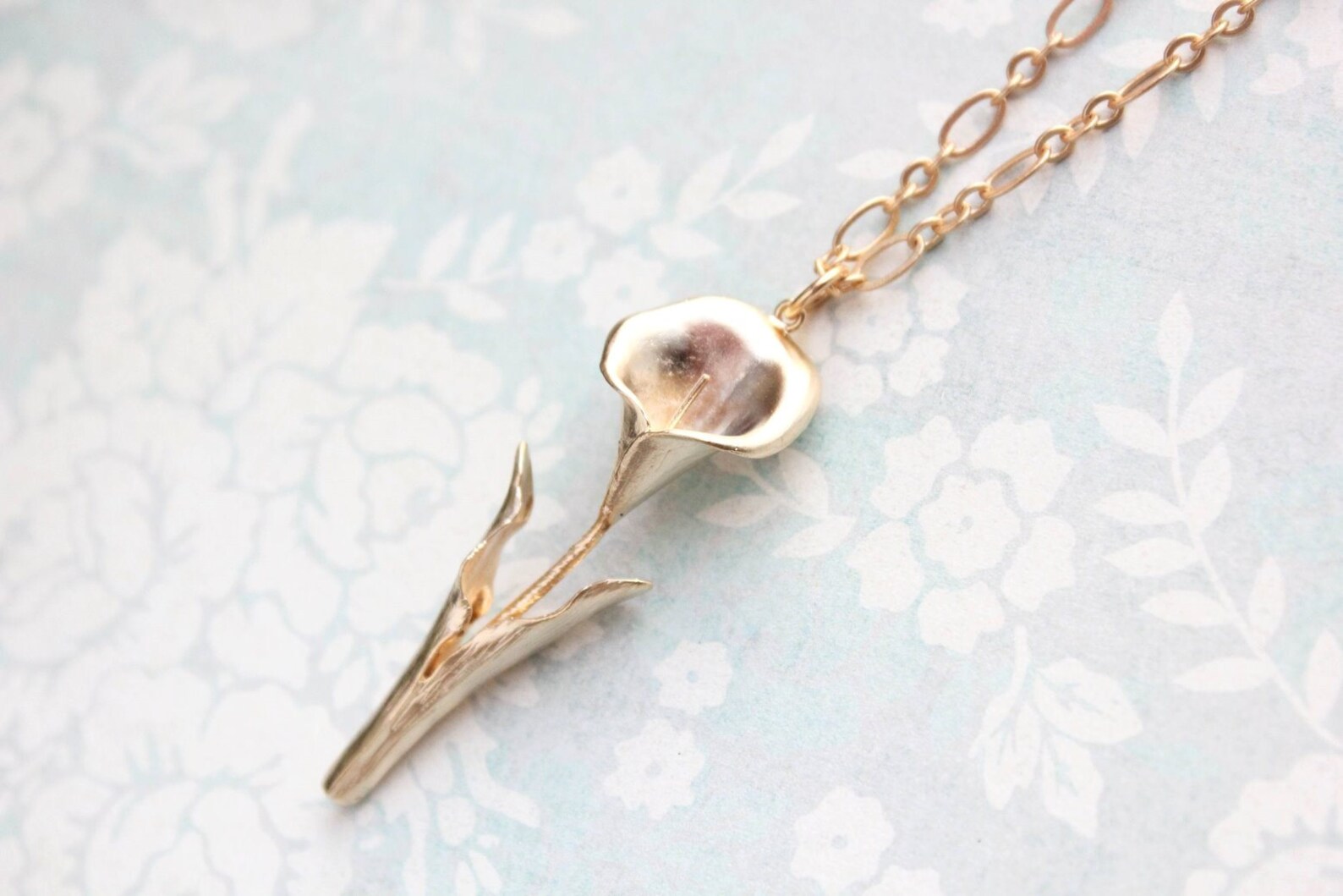 Calla Lily Necklace Matte Gold Flower Pendant Easter Jewelry Etsy