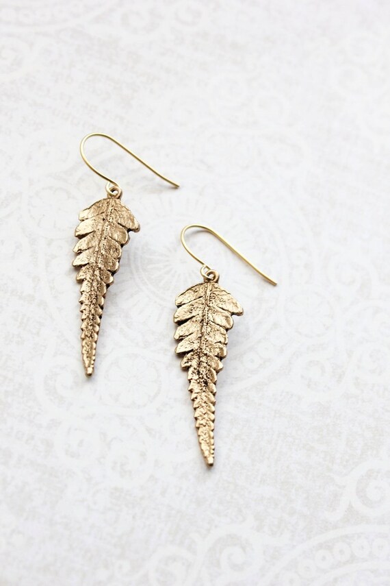 Gold Fern Leaf Earrings Long Dangle Woodland Jewellery Nature Etsy