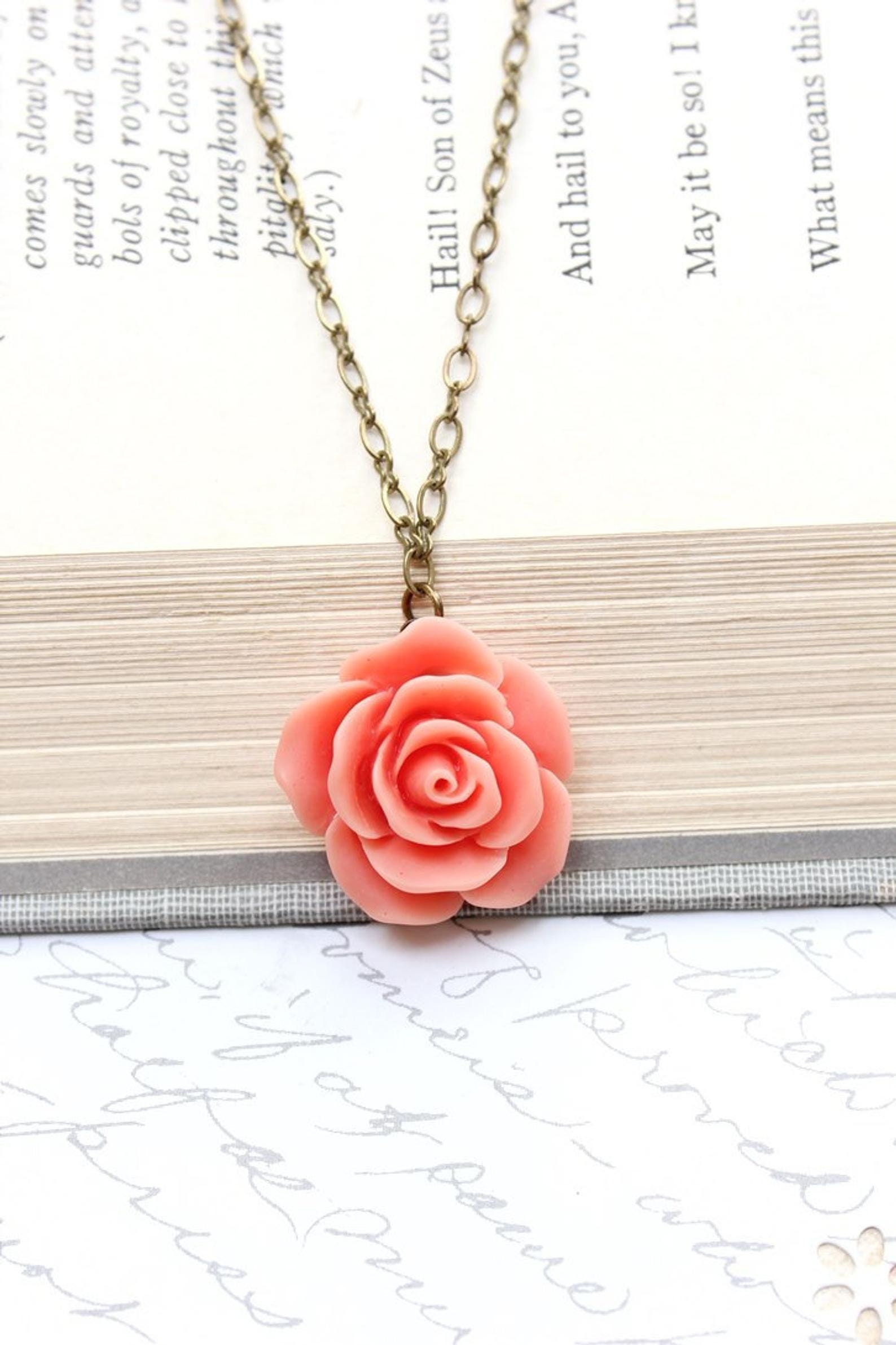 Pink Rose Necklace Country Chic Flower Jewelry Pastel