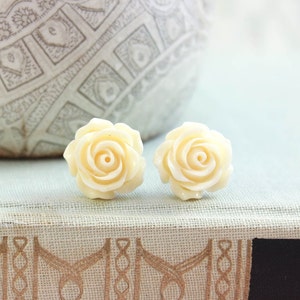 Cream Rose Earrings Surgical Steel Posts Flower Studs Light Yellow Floral Earrings Off White Rose Resin Jewelry Romantic Bridesmaids Gifts image 3