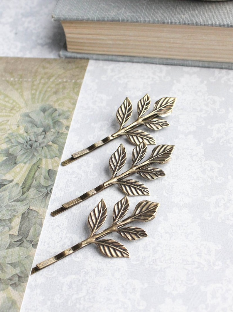 Branch Bobby Pins Leaf Hair Pin Antiqued Gold Brass Leaf Etsy