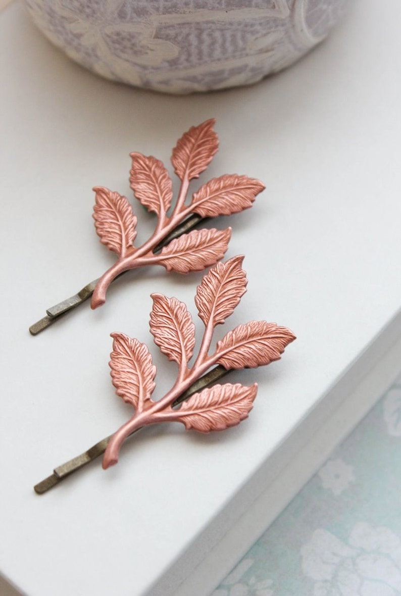 Pink Copper Branch Bobby Pins Leaf Hair Pins Nature Hair Etsy