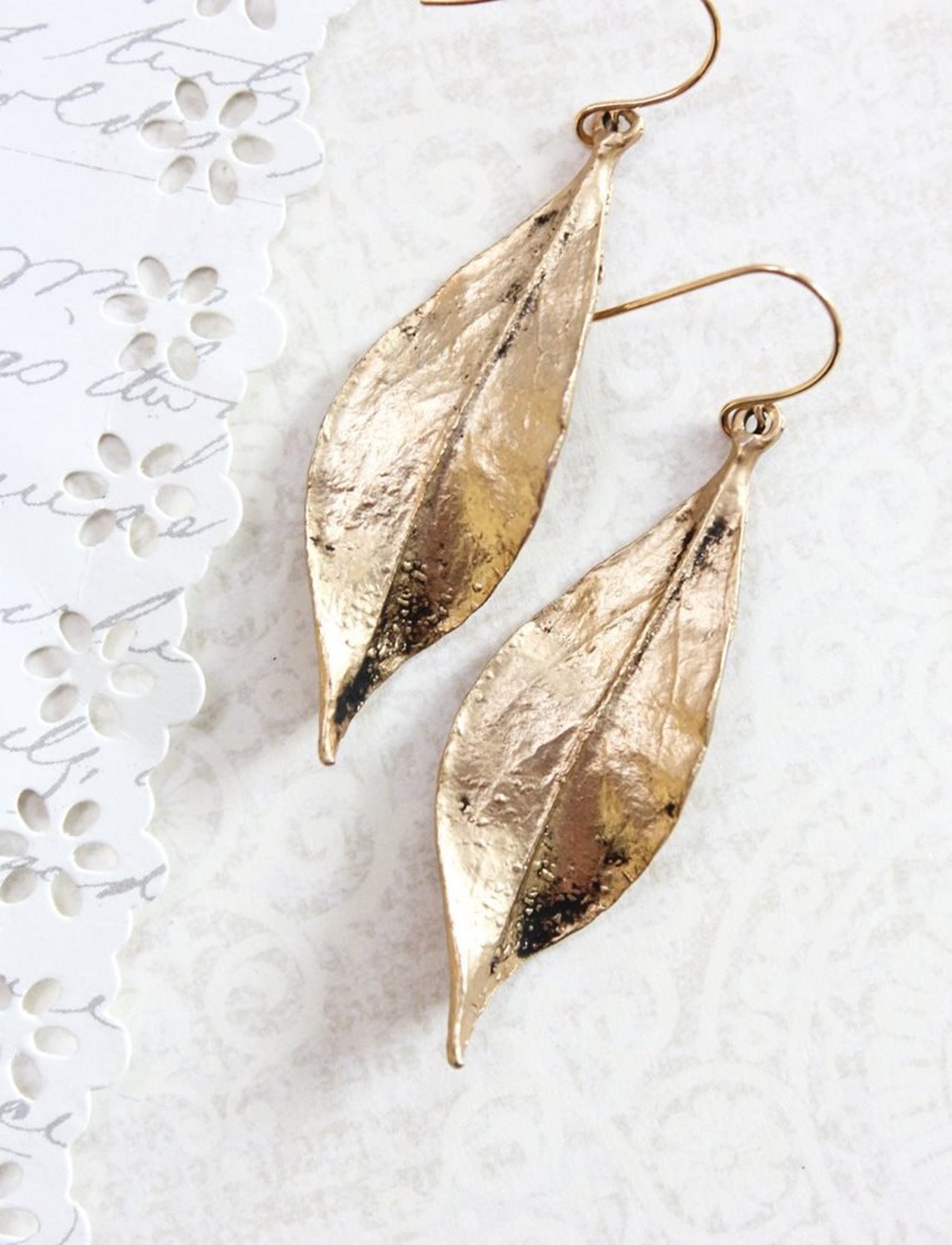 Long Gold Leaf Earrings Woodland Jewellery Nature Inspired Etsy