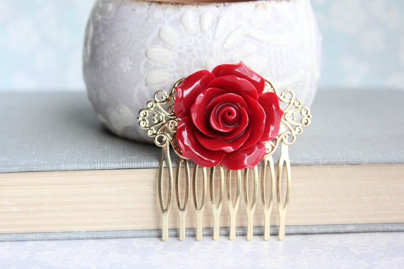 Red Rose Comb Big Flower Hair Comb Wedding Hair Accessories Etsy
