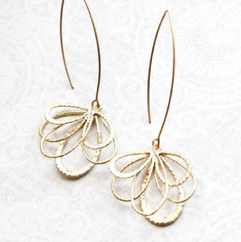 Gold Big Flower Statement Earrings For Women Dangling Boho Vintage...