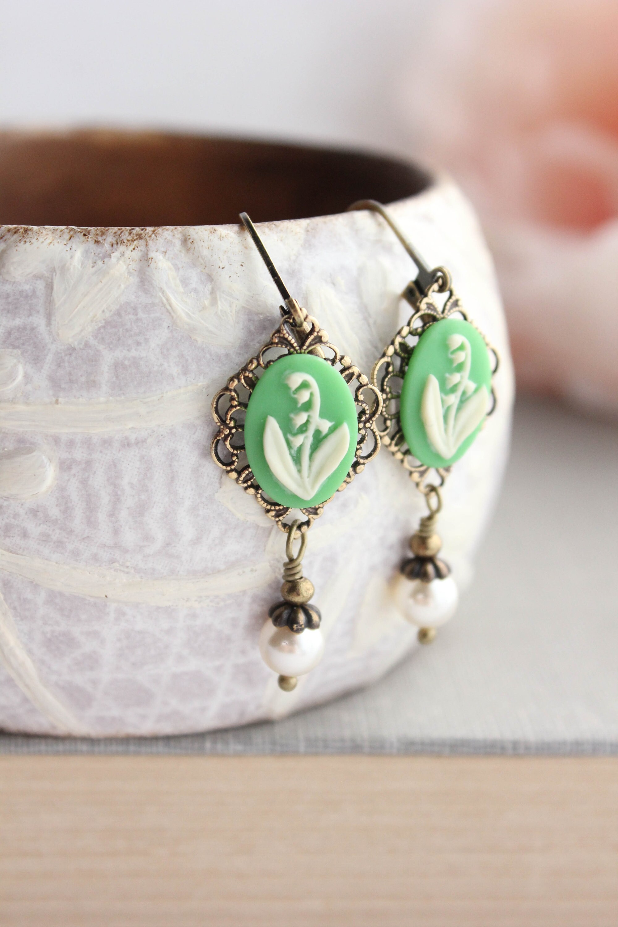 Lily of the Valley Earrings, Pearl Dangle Earrings, Bridal Jewellery …