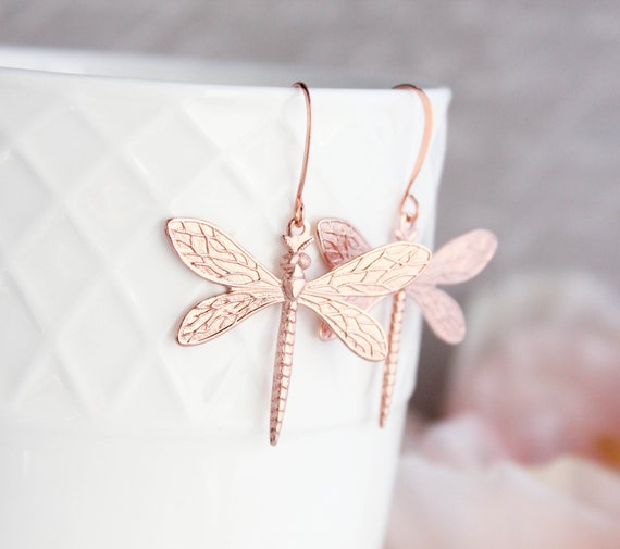 Rose gold dragonfly earrings deals