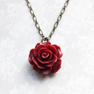 Deep Red Rose Necklace Vintage Inspired Dark Red Floral - Etsy