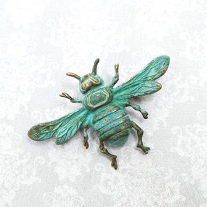 Bee Brooch Rustic Verdigris Patina Brass Bee Pin Nature Brooch Insect Wings Woodland Vintage Style Natural History Entomology Gift For Her