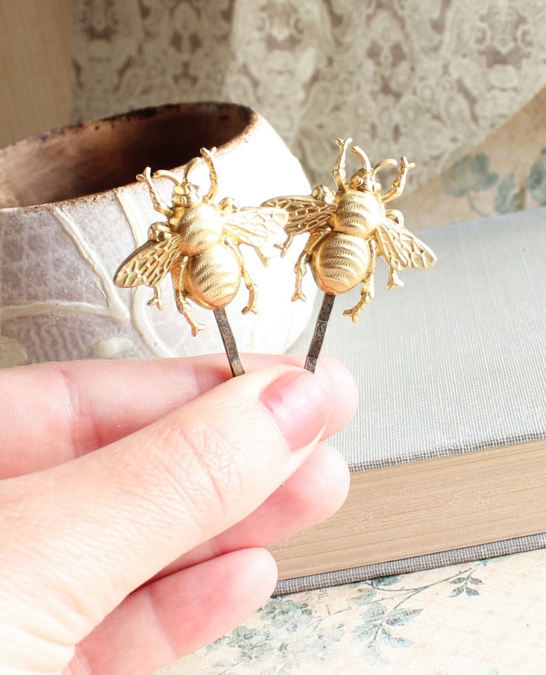 Hair Accessories Summer Wedding Gold Bee Bobby Pins Bumblebee Hair Pin Nature Inspired Woodland Wedding Insect Wings Honey Bees