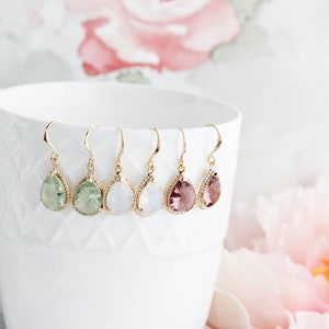 Dusty Plum Glass Earrings, Opal Glass Jewel, Modern Pear Drop Earrings