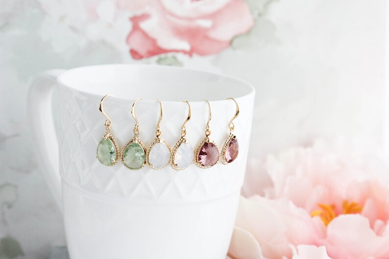 Light Green Glass Earrings, Sparkling Chrysolite Glass Jewel, Modern Pear Drop Earrings Sparkle Gold Teardrop Gift for Women Bridesmaids image 9