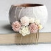 Blush Rose Hair Comb Floral Collage Romantic Bridal Shabby Country Bridesmaid Gift Summer Wedding Natural Color Nude Tones Vintage Style 