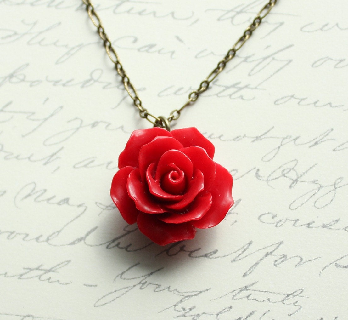 Red Rose Necklace Red Flower Pendant 