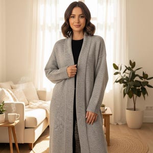 Oversized Knit Duster Cardigan - Long Open Front Sweater with Pockets