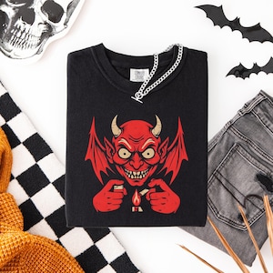Devil Halloween T-shirt, Spooky Unisex Tee, Costume Party Shirt, Trick or Treat Clothing, Evil Demon Top