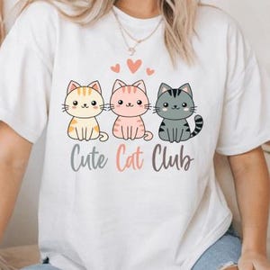 Cute Cat Club | Kawaii Cartoon Cat T-shirt Design | Transparent PNG Clipart | 300 DPI for Print, Web, and DIY Projects