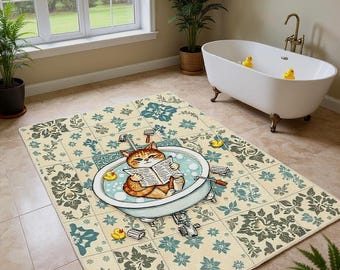 Lustiger Katzen Badezimmer Teppich - Kätzchen lesen Zeitung, rutschfeste Badematte