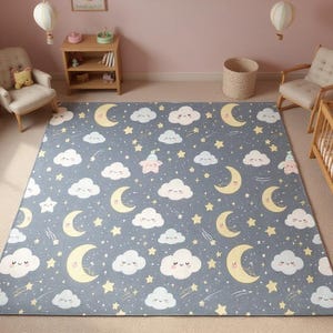 Dreamy Sky Kids Rug | Soft Blue Cloud Nursery Play Mat | Non-Slip Baby Room Rug |Washable Toddler Playmat | Cozy Nursery Decor Gift