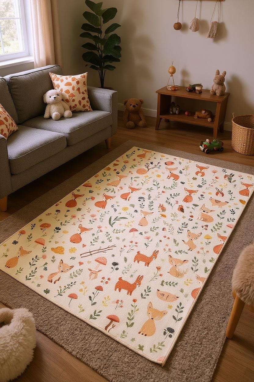 Woodland Animals Baby Rug | Forest Nursery Play Mat - Etsy