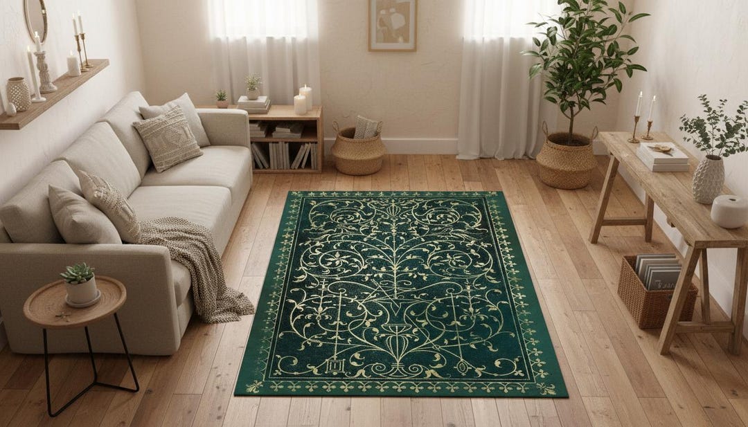 Deep Green Rug Pattern Dark Green Vintage Rug With Classic Floral Pattern - Etsy