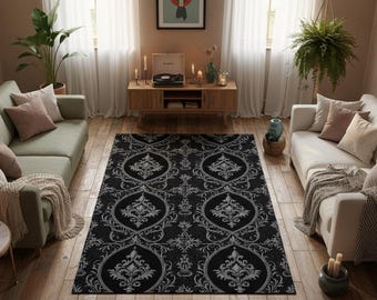 Alfombra negra gótica barroca – Estilo victoriano, decoración elegante para el hogar