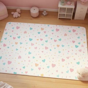 Pink Heart Nursery Rug: Soft Baby Girl Play Mat