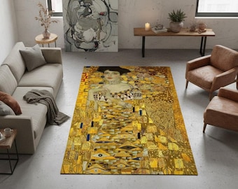 Gustav Klimt Inspired Rug – Art Nouveau Gold Pattern, Symbolist Decorative Area Rug