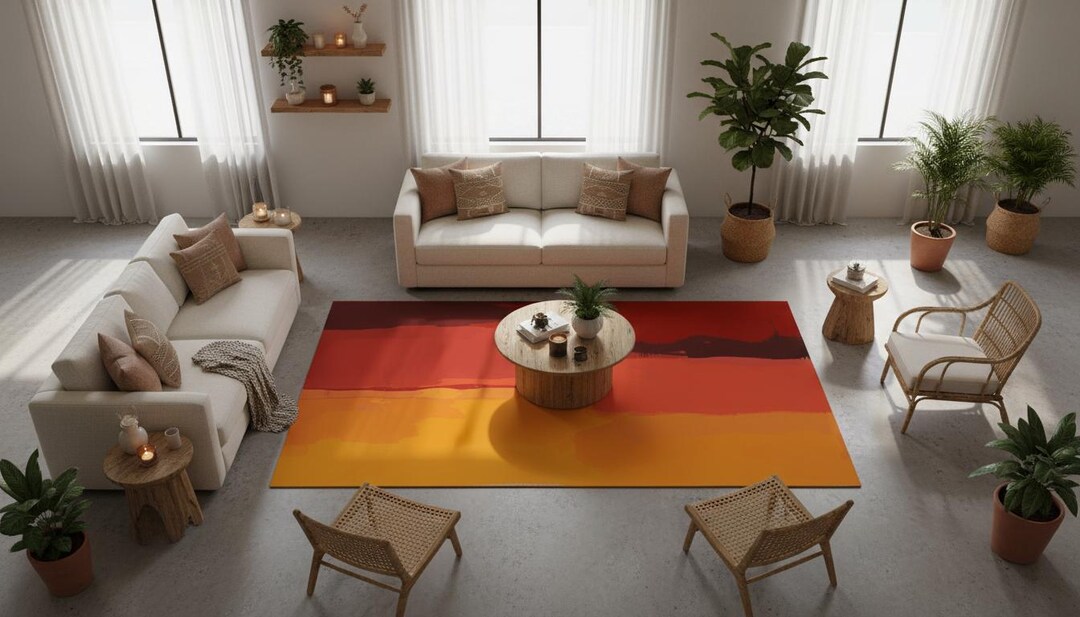 Abstract Sunshine Rug Rothko Sunrise Rug – Abstract Color Field Art Rug, Modern Boho Gradient ...