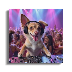 Dog DJ Wall Art, Party Animal Print, Funny Canine Decor, Music Lover Gift, Quirky Home Decor, DJ Dog Art Print