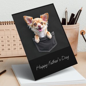Chihuahua de bolso, cartão para o Dia dos Pais para imprimir, arte fofa de cachorro, cartão digital engraçado para animais de estimação, presente para amantes de chihuahua, download instantâneo