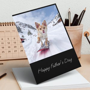 Snowboarding Hund Vatertagskarte Digital, niedlicher Chihuahua Berg Druck, lustiges Geschenk für Vati, sofortiger Download druckbare lustige Kunst