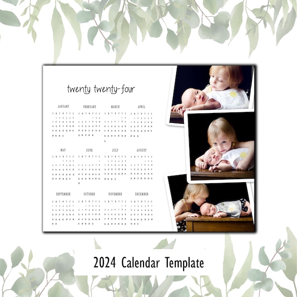 2024 three image photo calendar template psd file (can be resized) INSTANT DOWNLOAD CS or elements client gift