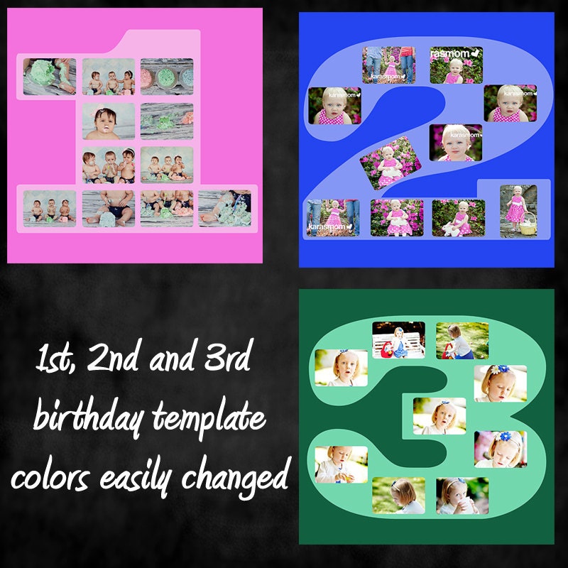square birthday number 1 2 3 template collage