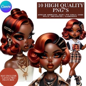 Melanated Black Girl Clipart PNG Bundle: Afrocentric Graphics