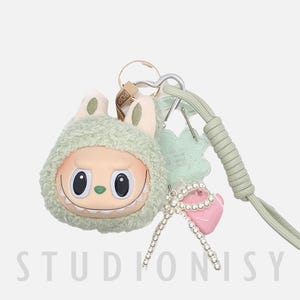 Porte-clés en peluche fait main tête de Labubu ou bijou de sac tête de Labubu,