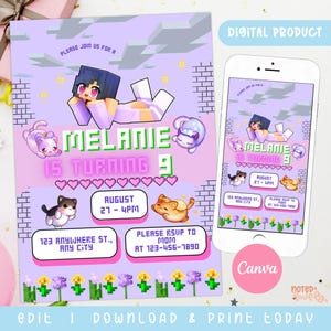 Aphmau誕生日招待状、Robloxデジタル招待状、Aphmau meemeows、Aphmau編集可能印刷可能誕生日パーティー招待状、Aphmauパーティー