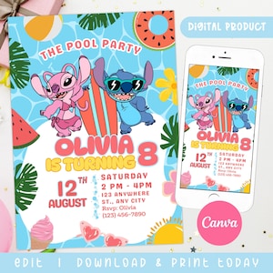 Stitch Editable Birthday Invitation Template, Digital Kids Party Invitation, Editable Stitch Birthday Invitation, Cute Kids Invitation CANVA